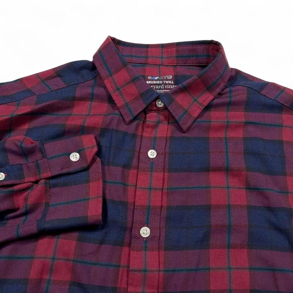 Vineyard Vines OTG Performance Series Maroon & Navy Plaid Button Up Shirt